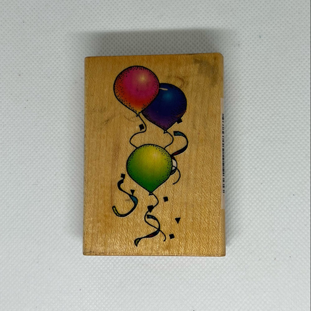 VTG 90s Comotion Party Balloons Wood Mounted Rubber Stamp